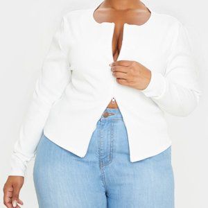 Plus Cream Jumbo Rib Double Zip Top
